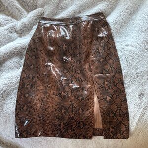 Express Shiny Brown Faux Snakeskin Print Pencil Skirt